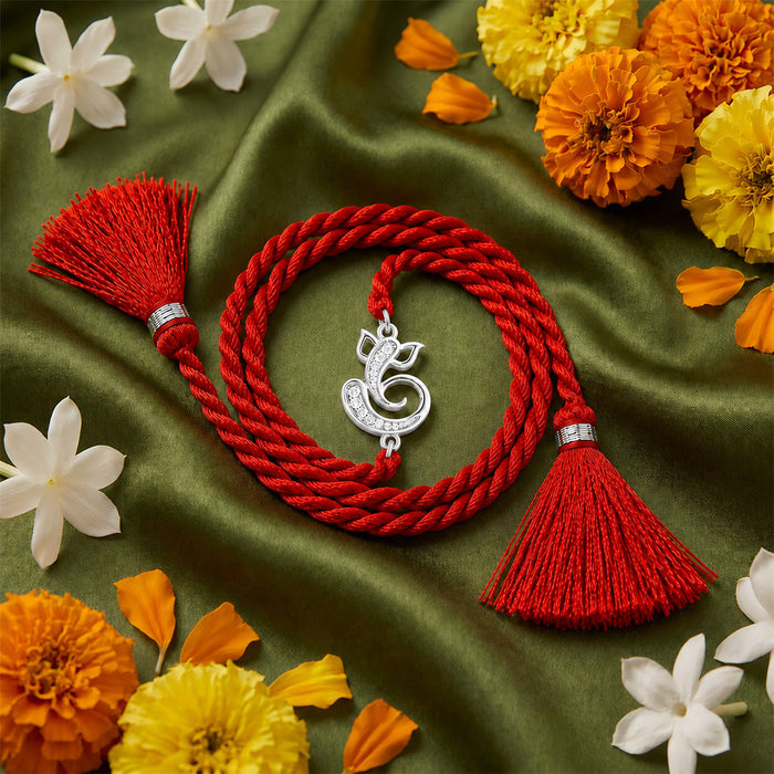 Sacred Ganesha CZ Silver Rakhi (Zavya Signature)