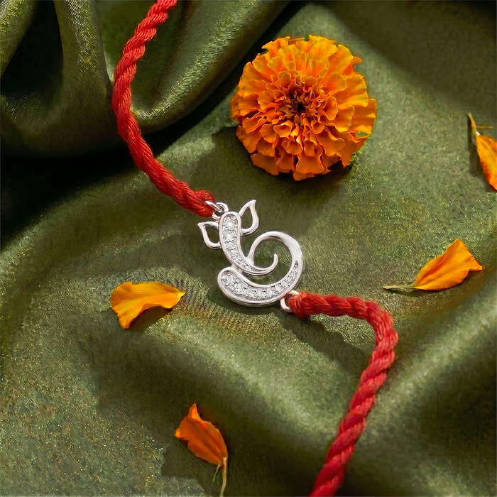 Sacred Ganesha CZ Silver Rakhi (Zavya Signature)