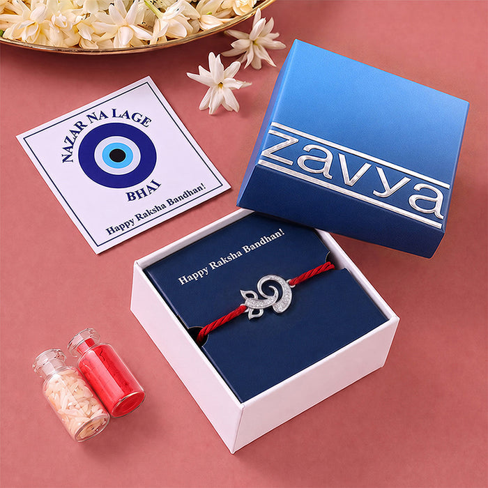 Sacred Ganesha CZ Silver Rakhi (Zavya Signature)