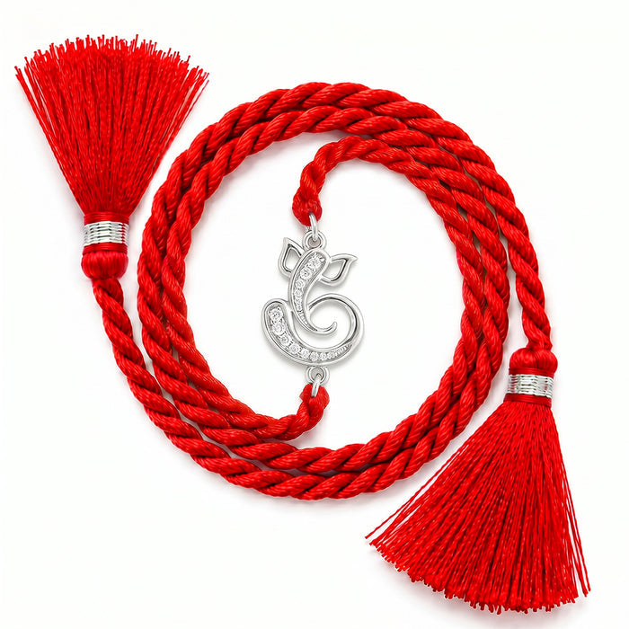 Sacred Ganesha CZ Silver Rakhi (Zavya Signature)