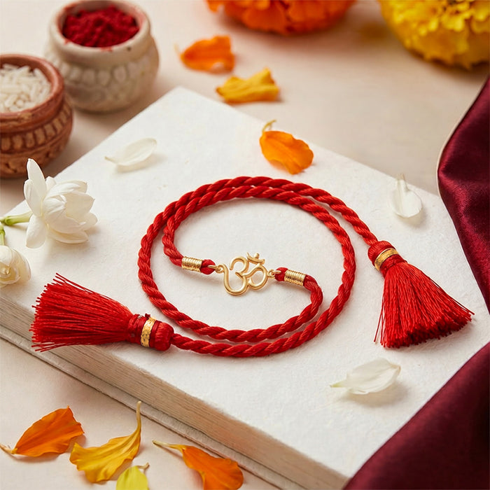 Sacred Om Bond Gold Plated Silver Rakhi (Zavya Signature)