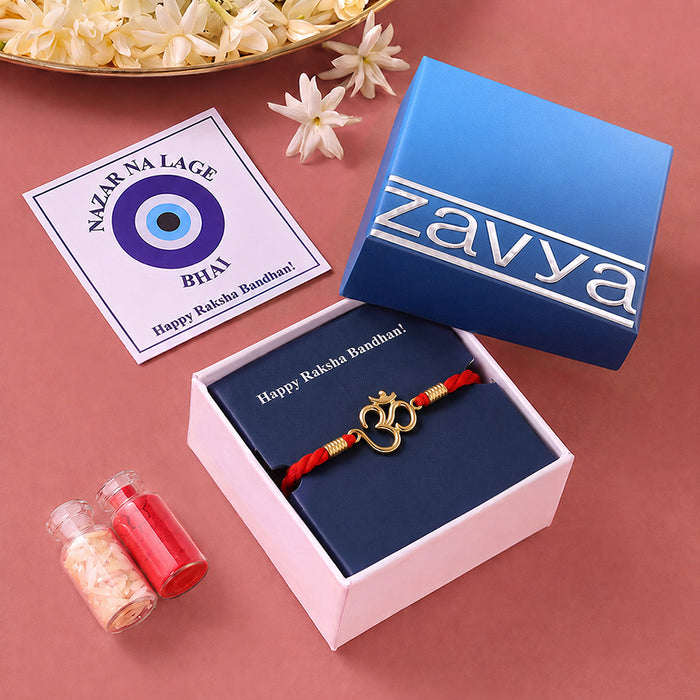 Sacred Om Bond Gold Plated Silver Rakhi (Zavya Signature)
