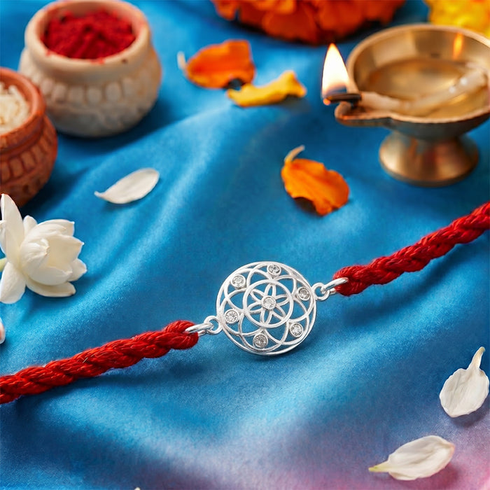 Sacred Om Rhodium Plated 925 Silver Rakhi