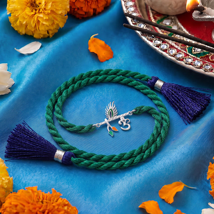 Sacred Om Rhodium Plated 925 Silver Rakhi