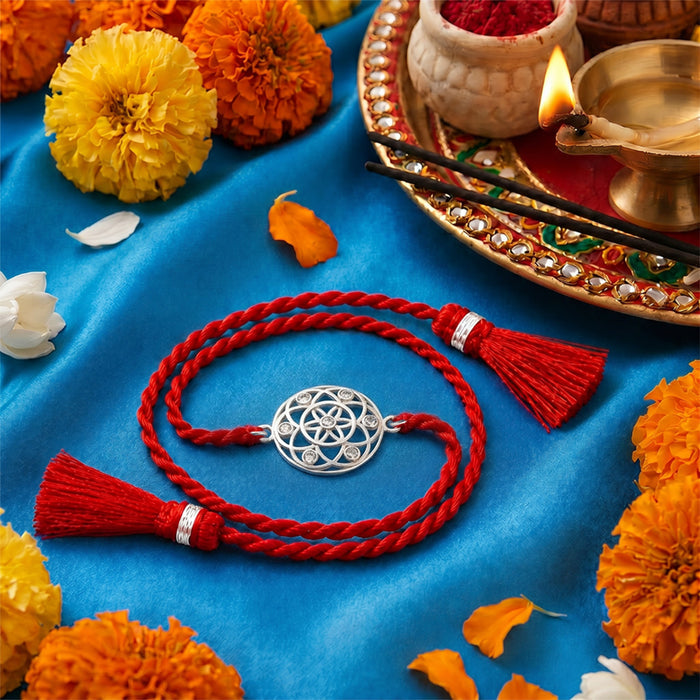 Sacred Om Rhodium Plated 925 Silver Rakhi