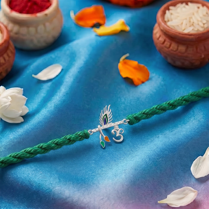 Sacred Om Rhodium Plated 925 Silver Rakhi