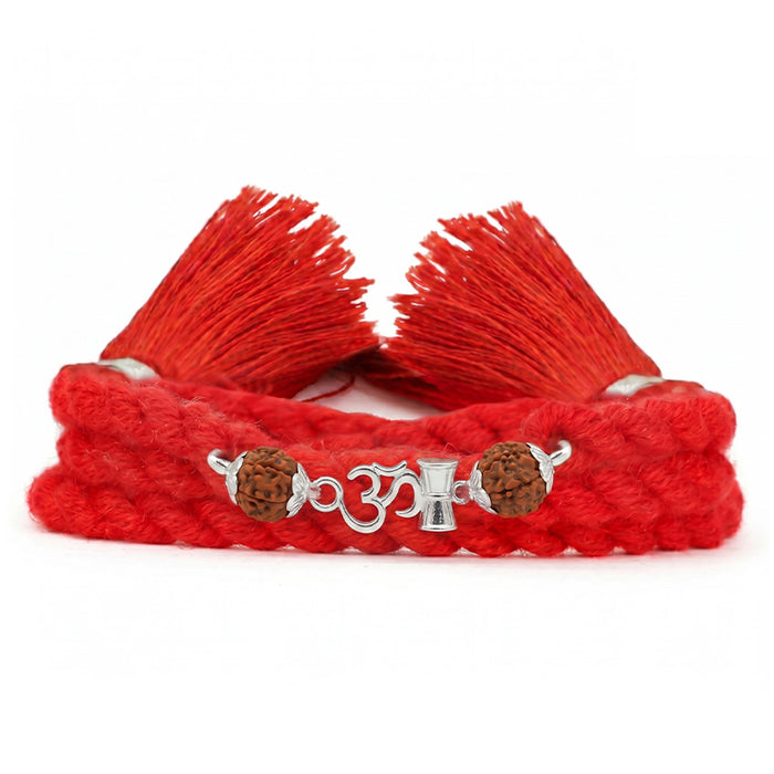 Sacred Om Shiv Damru Rudraksha Silver Rakhi (Zavya Signature)