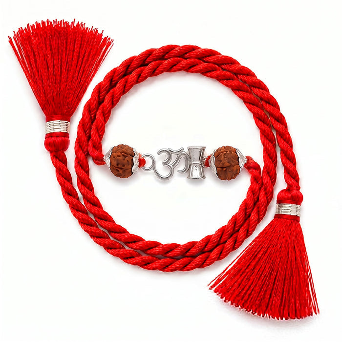 Sacred Om Shiv Damru Rudraksha Silver Rakhi (Zavya Signature)