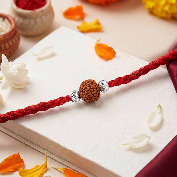 Sacred Rudraksha Silver Rakhi