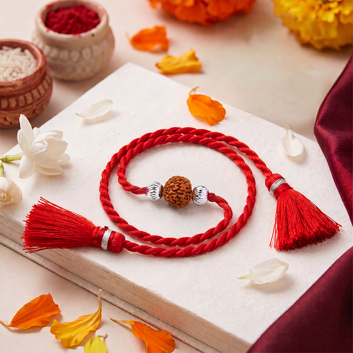 Sacred Rudraksha Silver Rakhi