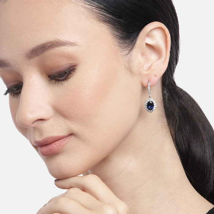 Sapphire Cascade Rhodium Plated 925 Silver Drop Earrings