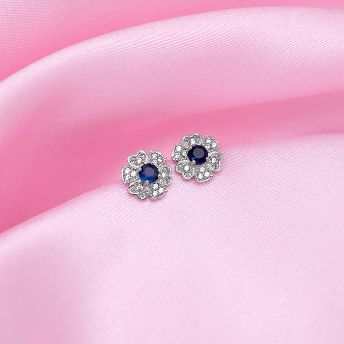 Sapphire Symphony Rhodium Plated 925 Sterling Silver Stud Earrings
