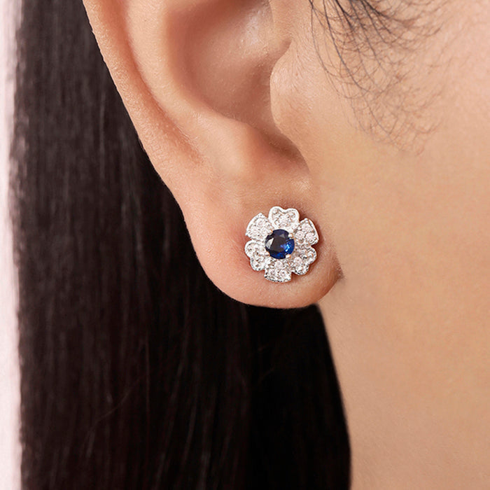 Sapphire Symphony Rhodium Plated 925 Sterling Silver Stud Earrings