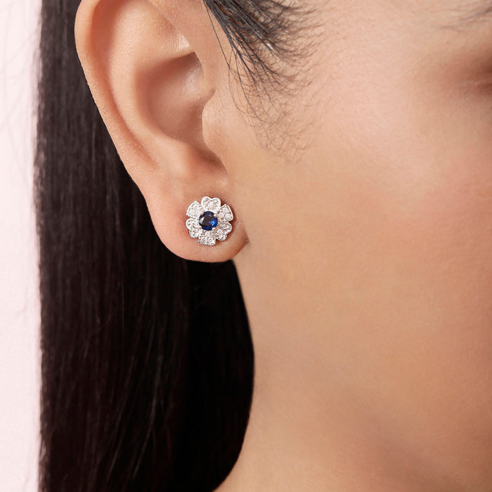 Sapphire Symphony Rhodium Plated 925 Sterling Silver Stud Earrings