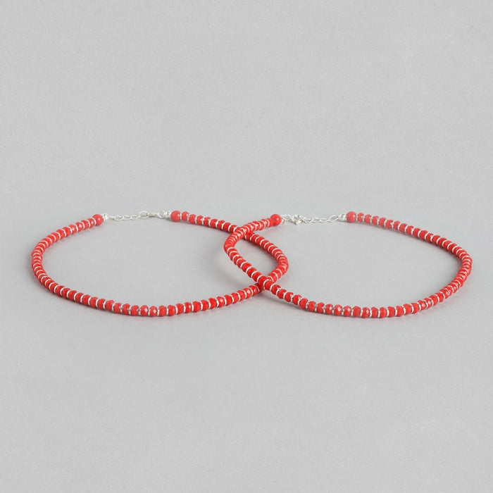 Scarlet Elegance Rhodium Plated 925 Sterling Silver Anklet