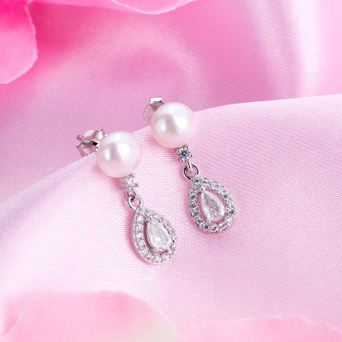 Scarlet Radiance CZ Rhodium-Plated 925 Sterling Silver Earrings