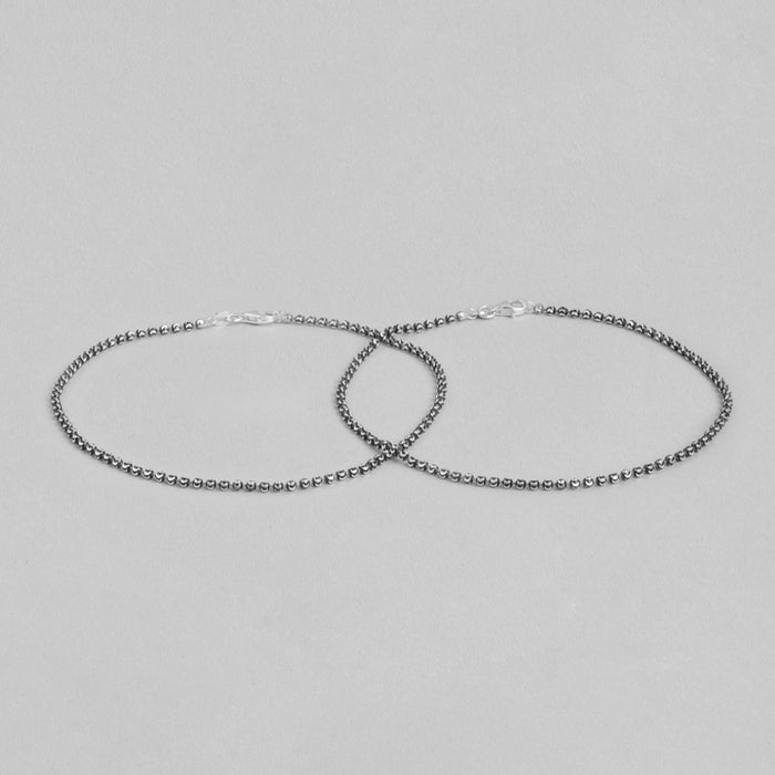 Sculpted Elegance Rhodium-Plated 925 Sterling Silver Beads Chain Anklet