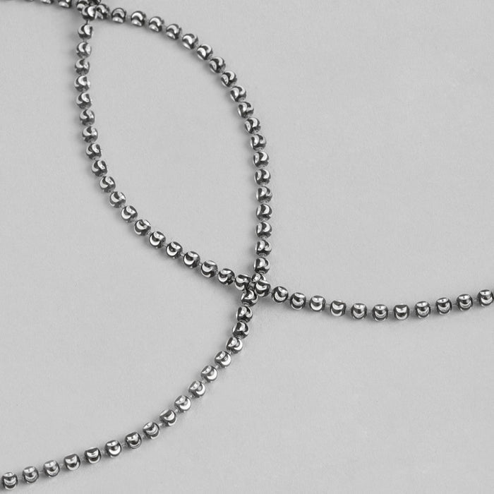 Sculpted Elegance Rhodium-Plated 925 Sterling Silver Beads Chain Anklet