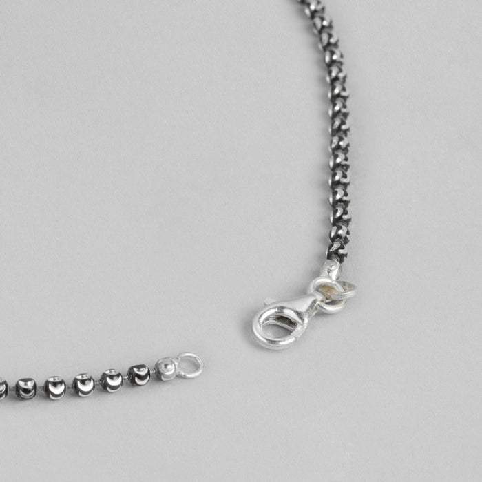 Sculpted Elegance Rhodium-Plated 925 Sterling Silver Beads Chain Anklet