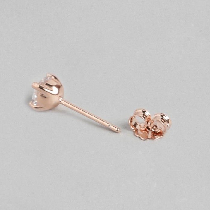 Sensational Solitaire 925 Silver Earrings In Rose Gold