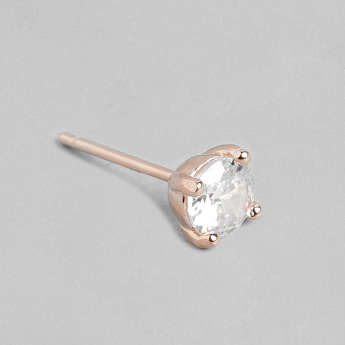 Sensational Solitaire 925 Silver Earrings In Rose Gold