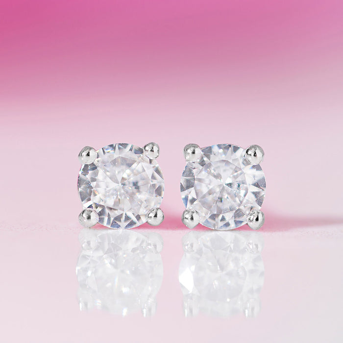 Sensational Solitaire Rhodium Plated 925 Silver Stud Earrings