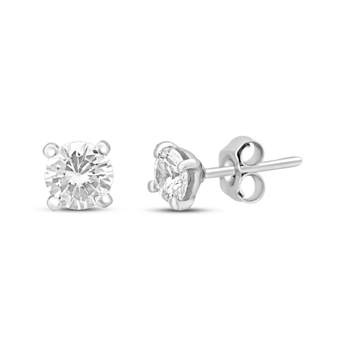 Sensational Solitaire Rhodium Plated 925 Silver Stud Earrings