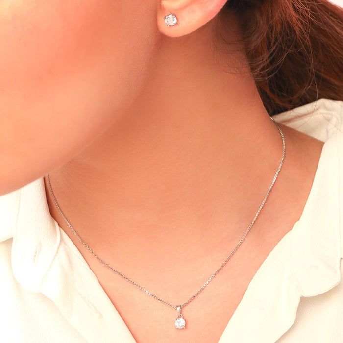Sensational Solitaire Rhodium Plated 925 Sterling Silver Jewellery Set