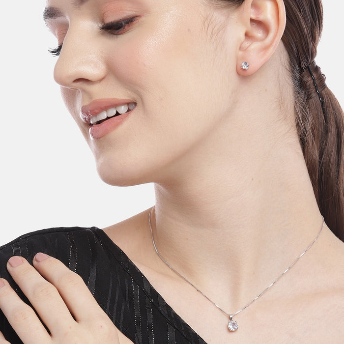 Sensational Solitaire Rhodium Plated 925 Sterling Silver Jewellery Set