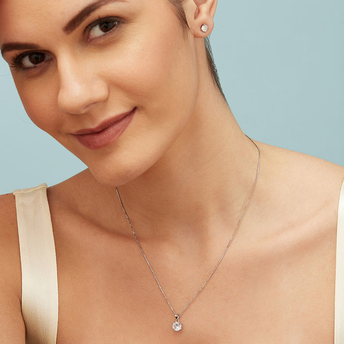 Sensational Solitaire Rhodium Plated 925 Sterling Silver Jewellery Set