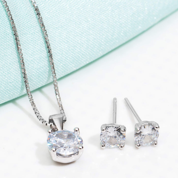 Sensational Solitaire Rhodium Plated 925 Sterling Silver Jewellery Set