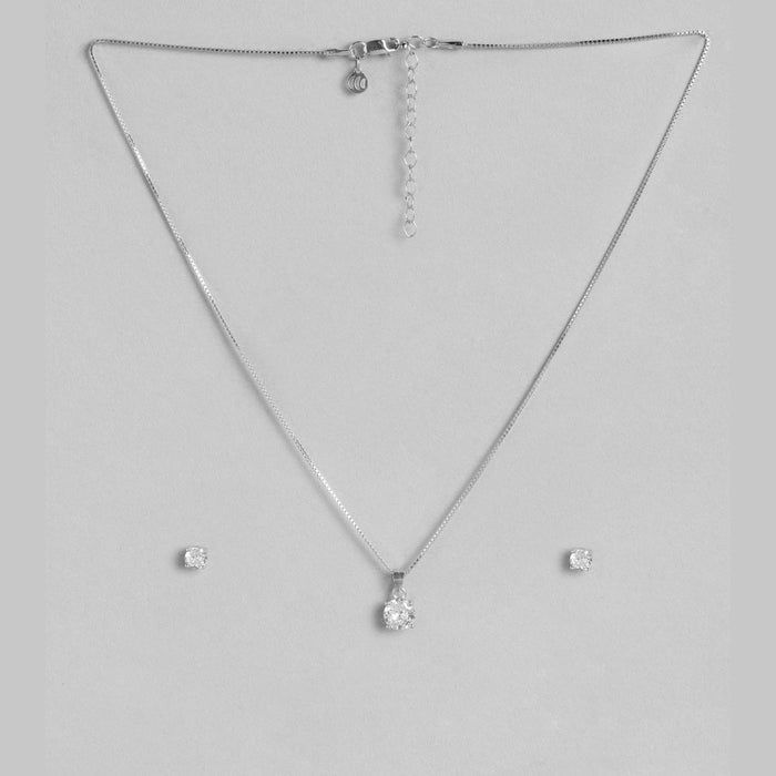 Sensational Solitaire Rhodium Plated 925 Sterling Silver Jewellery Set