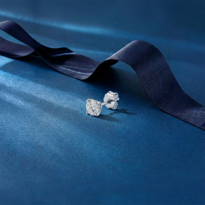Sensational Solitaire Rhodium Plated Men 925 Silver Stud Earrings