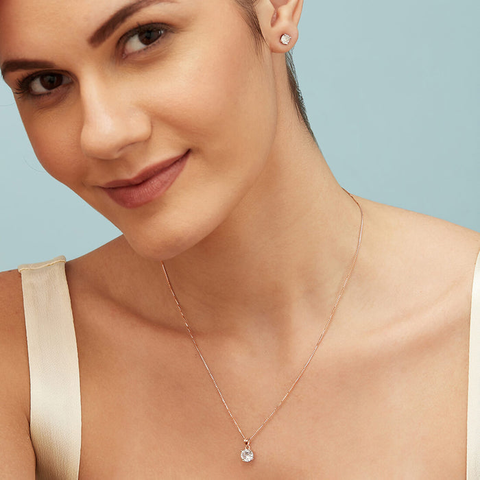 Sensational Solitaire Rose Gold Plated 925 Silver Jewellery Set