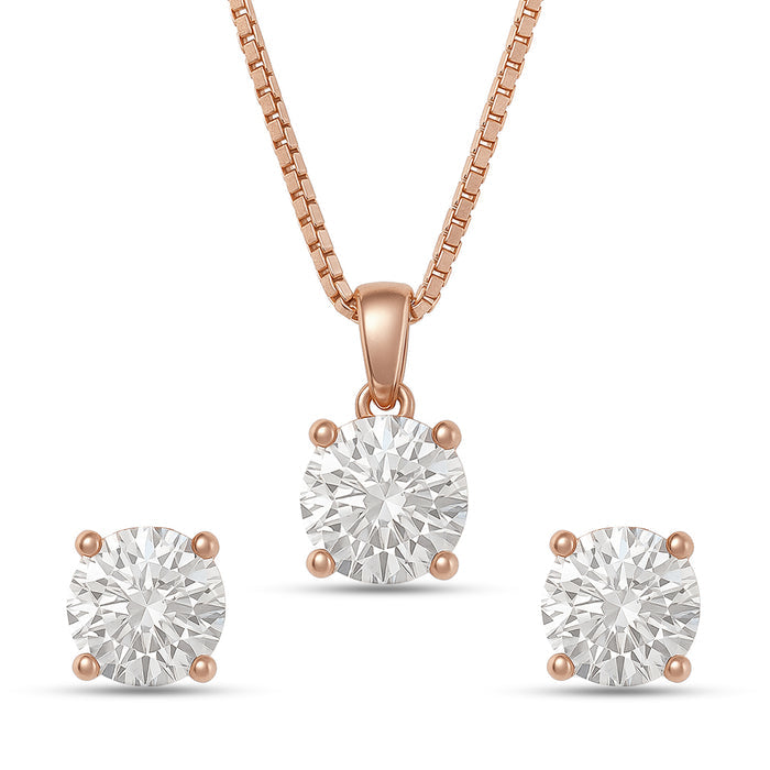 Sensational Solitaire Rose Gold Plated 925 Silver Jewellery Set