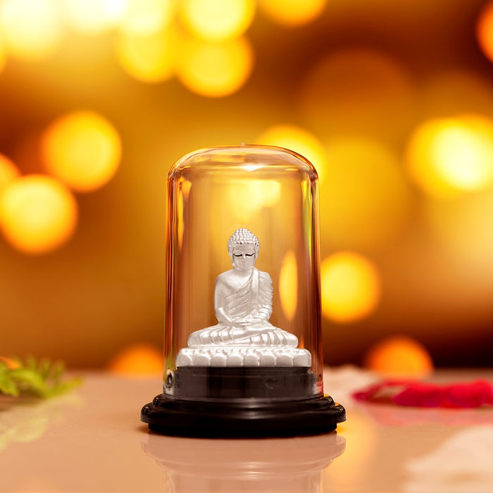 Serenity Unveiled Rhodium-Plated 999 Sterling Silver Buddha Idol