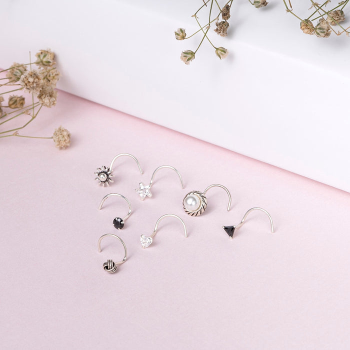 Set of 7, 925 Sterling Silver Nose Pin Set