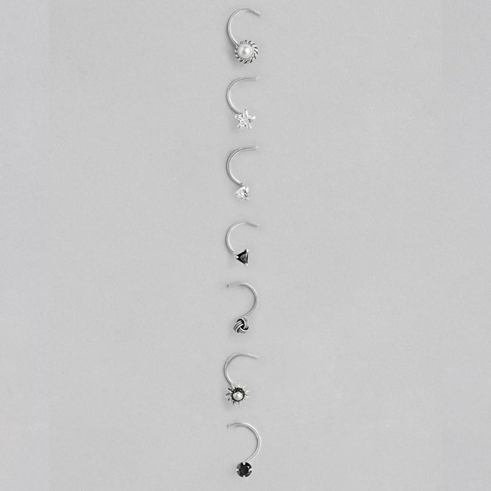 Set of 7, 925 Sterling Silver Nose Pin Set