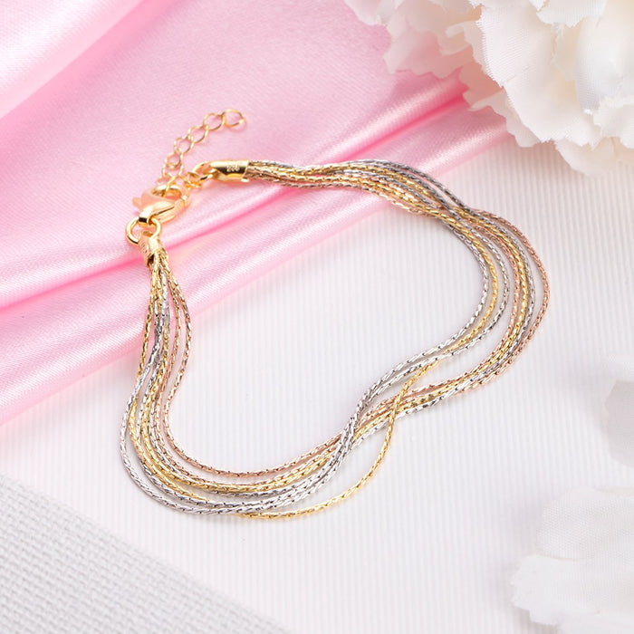925 Sterling Silver Sevenfold Radiance Triple Tone-Plated 7 Chain 925 Sterling Silver Bracelet for Women – Zavya