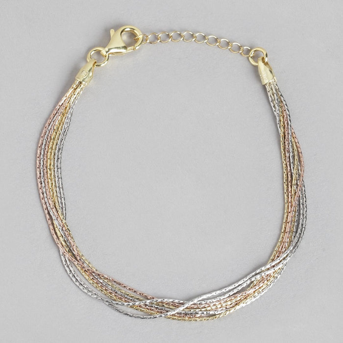 Women's layered triple tone 7 chain 925 Sterling Silver bracelet. Elegant multi-strand jewellery. – Zavya
