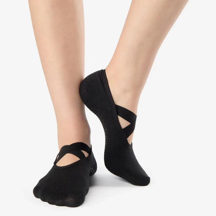 Shashi Cross Strap No Show Grip Sock, Black