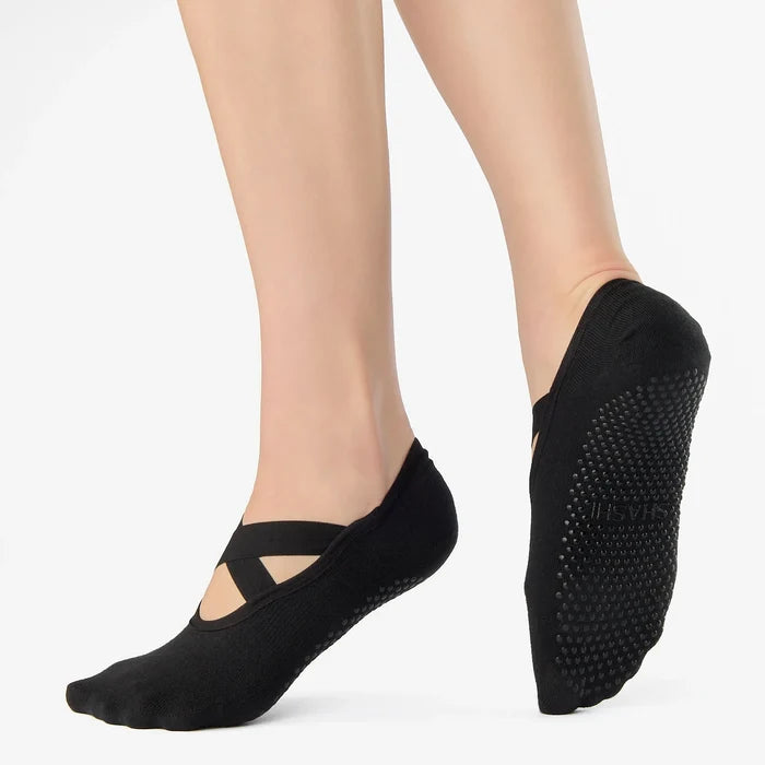 Shashi Cross Strap No Show Grip Sock, Black