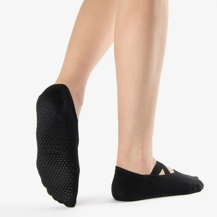 Shashi Cross Strap No Show Grip Sock, Black