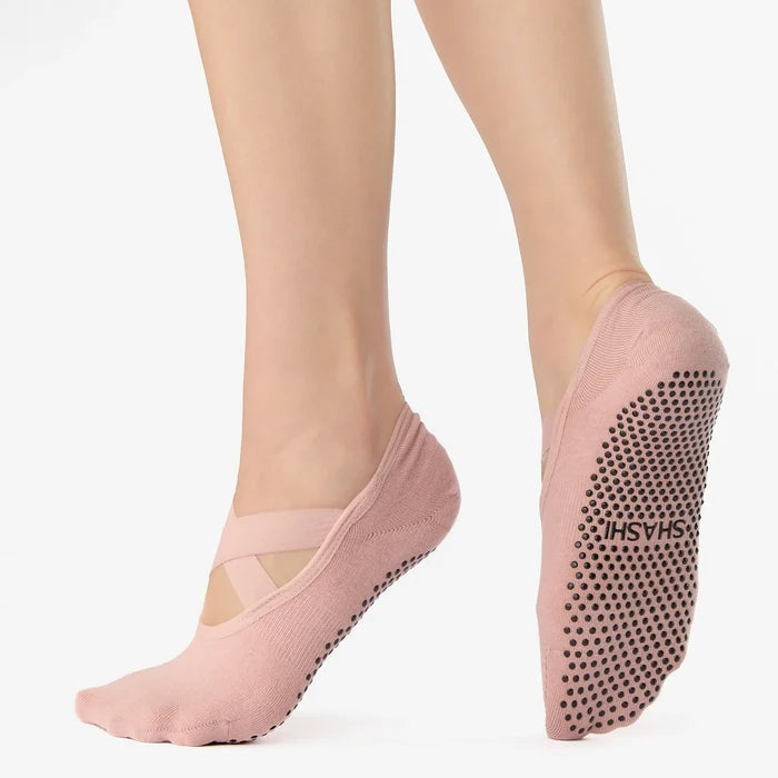 Shashi Cross Strap No Show Grip Sock, Pink