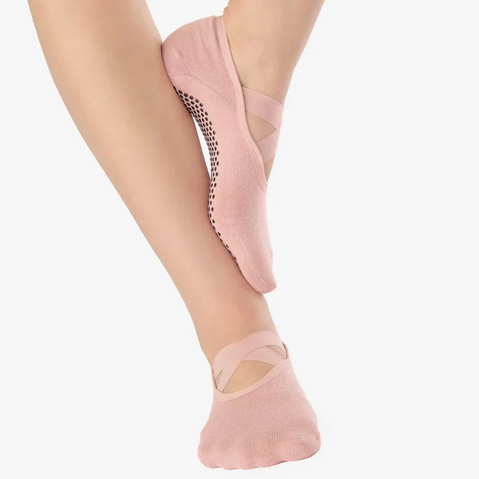 Shashi Cross Strap No Show Grip Sock, Pink