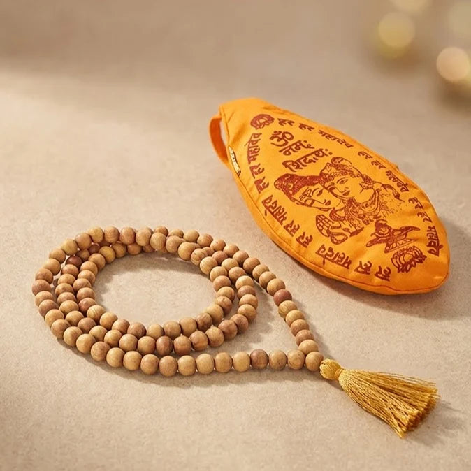 Sheetal Sadhana Combo: Certified Chandan Mala & Jaap Bag