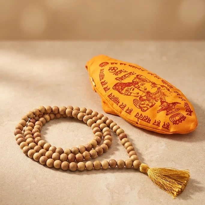 Sheetal Sadhana Combo: Certified Chandan Mala & Jaap Bag