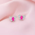 Shimmering Butterfly Pink Stone Rhodium Plated 925 Silver Stud Earrings