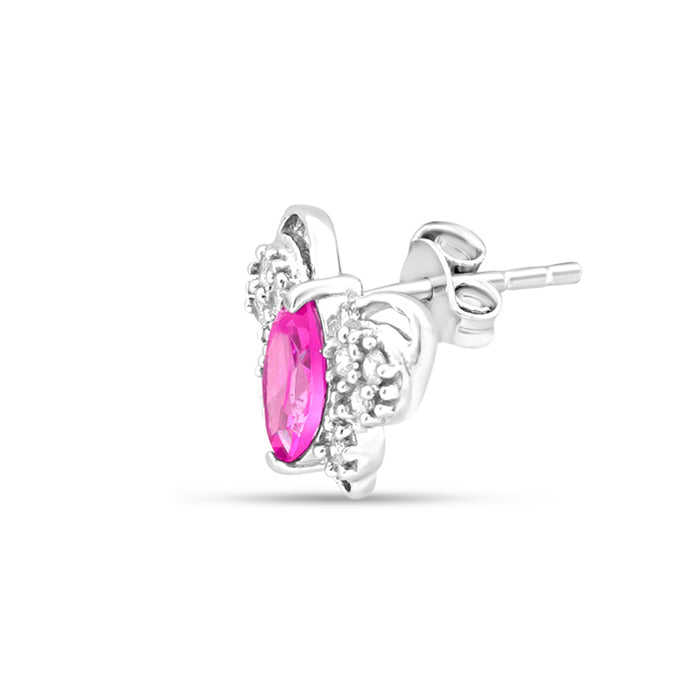 Shimmering Butterfly Pink Stone Rhodium Plated 925 Silver Stud Earrings