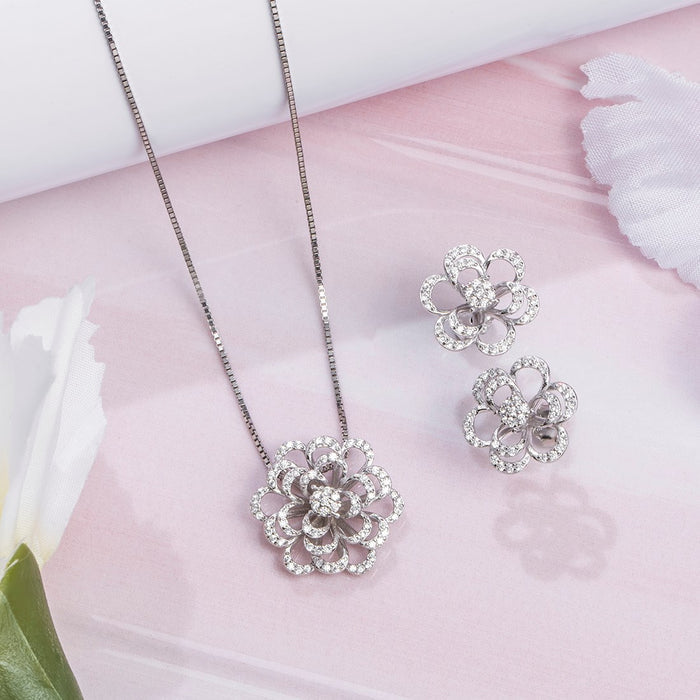 Shimmering Elegance Rhodium-Plated 925 Sterling Silver Jewelry Set with Cubic Zirconia